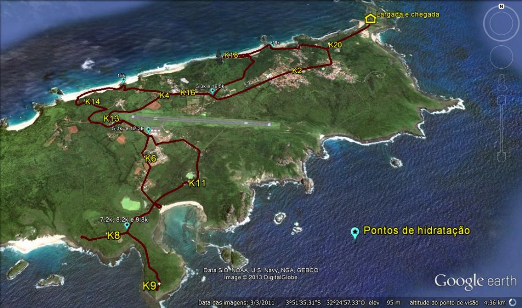 Mapa do Percurso da Meia Maratona da 21k Noronha. Foto: Divulgação