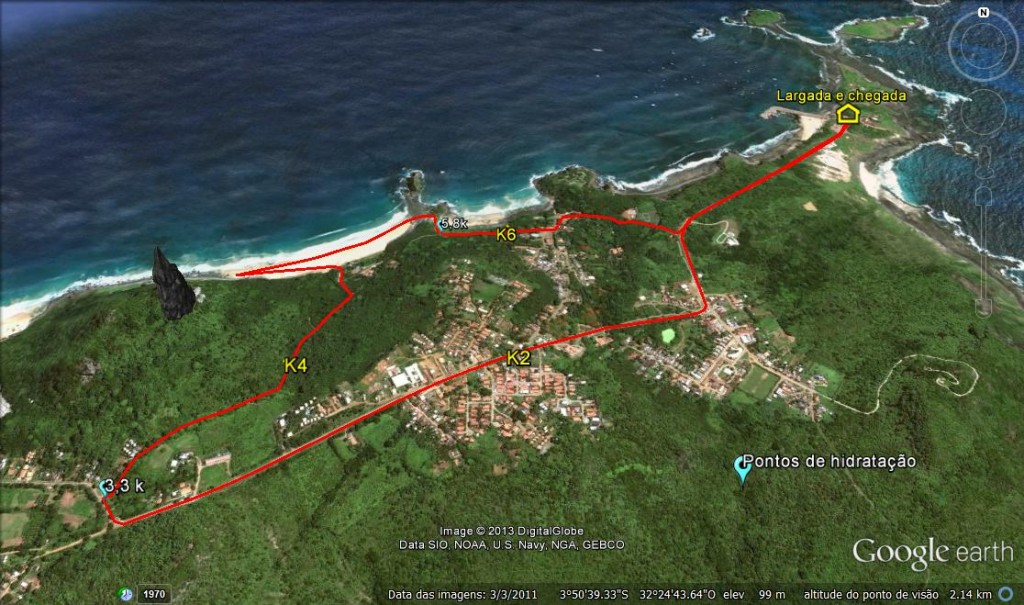 Mapa do Percurso de 8k da 21k Noronha. Foto: Divulgação